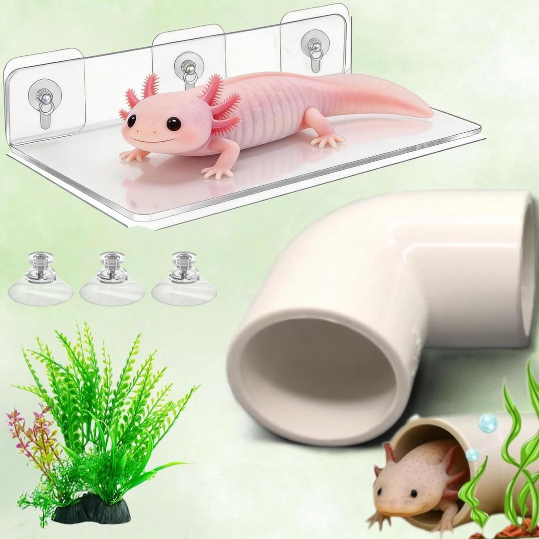 4 Pcs Axolotl Tank Accessories, Hammock with Hide Tube and Silk Plants, Aquarium Accessories for Tank, Tank Starter Kit for Axolotl Aquarium(11.8 * 5.9in)