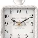 Vintage White Table Clock on Stand, Desk and Shelf Decor Clock, French Rustic Style Mantel Clocks for Farmhouse, Living Room, Bedroom, Bedside, Gift (8.5" H x 5.5" W)