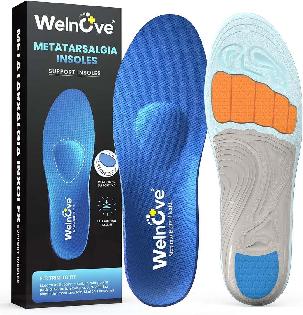 Welnove Arch Support Inserts with Metatarsal Pads, Metatarsal Insoles for Metatarsalgia, Mortons Neuroma Relief,Ball of Foot Pain, Plantar Fasciitis Insoles for Women&Men for Standing All Day-M