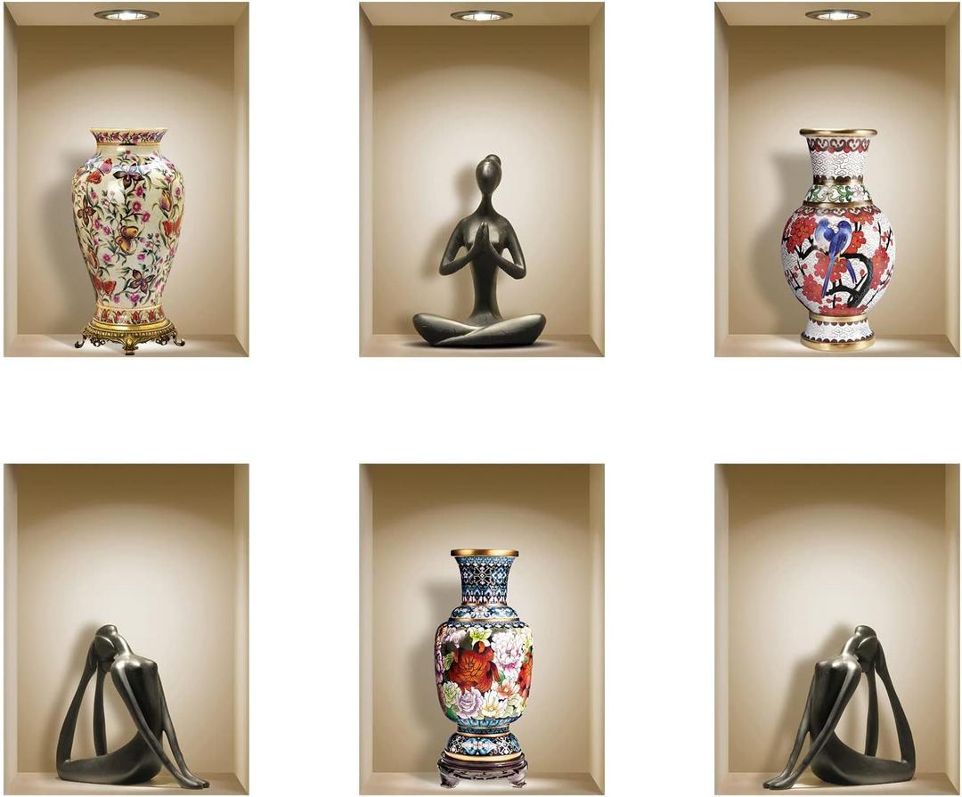 THE NISHA 6 PC Pack Art Magic Pictures Peel and Stick 3D Vinyl Removable Wall Sticker Decals DIY Sticky Backsplash (Lighting Spots), Yoga and Painted Vases 6105 THE NISHA 6 PC Pack Art Magic Pictures Peel and Stick 3D Vinyl Removable Wall Sticker Decals DIY Sticky Backsplash (Lighting Spots), Yoga and Painted Vases 6105