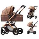 2 in 1 Convertible Baby Stroller Newborn Reversible Foldable Pushchair with Adjustable Canopy Folding High Landscape Infant Carriage, Anti-Shock Toddler Pushchair