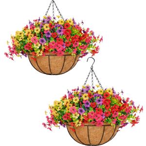 Mecai 36 Pcs Artificial Flowers with Hanging Baskets 14 Inch Set of 2