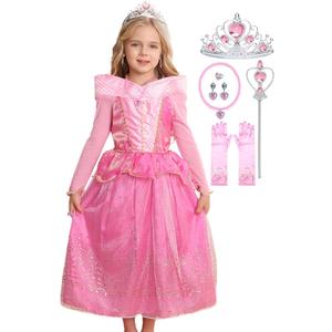 iTVTi Little Girls Princess Costume Dress Up Cosplay for Carnival Halloween Party Pink (6-7 Years)