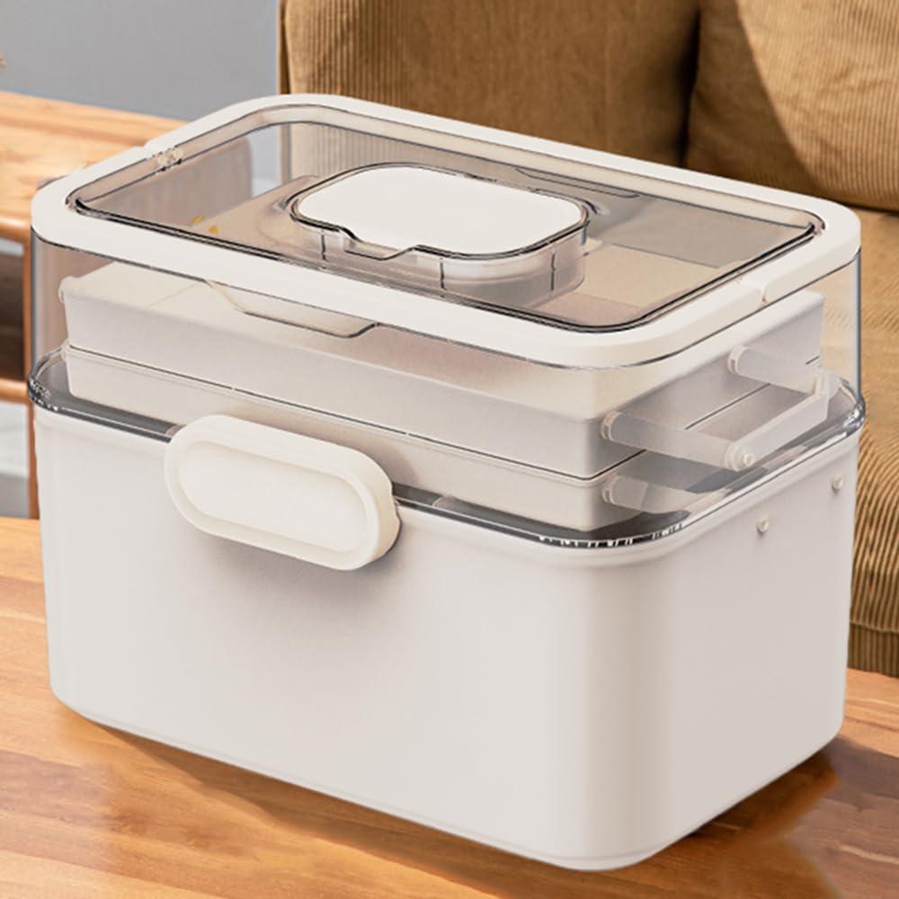 Portable 3-Layer Medicine Storage Box with Detachable Travel Pill Case, Expandable Medical Organizer for Home & Travel (White, 11.2 * 8.3 * 6.7'')