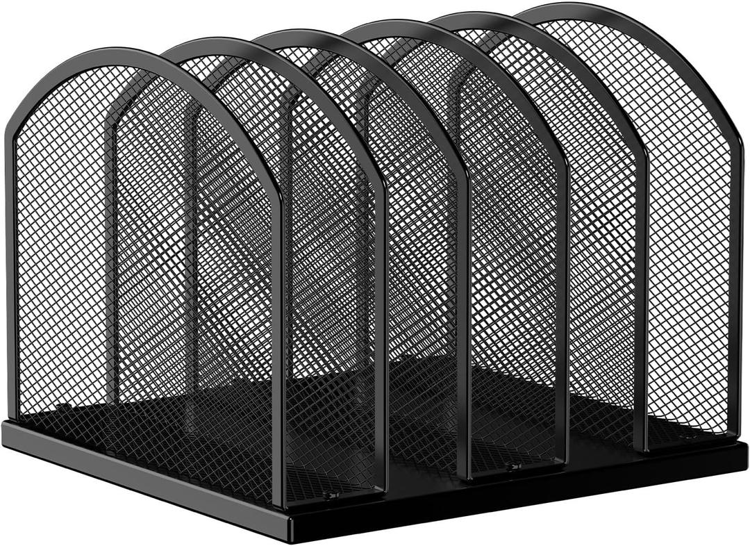 Gawerk 5-Section Vertical Desktop Organizer, 5-Section Mesh File Folder Stand Sorter for Office Home Classroom Organization (1, Black)