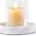 WORHE Candle Holders Italy Premium Natural Marble Candlestick Holder for Jar Pillar Candles Large Round Coaster Plate Jewelry Tray Centerpiece for Wedding Dining Table Home Decor White (ZT011)