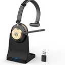 Earbay Wireless Headset with Mic for Work, Bluetooth Headset Microphone Mute & Charging Base, 45H+ Wireless Headphones with Mic Noise Canceling & USB Dongle for Work/Office/PC/MS Teams (Gold Black)