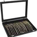 Necklace Organizer Box with Clear Lid Velvet Tray for Jewelry Storage Display Case, 20 Hooks Glass Top Drawer Insert Necklaces Pendants Dustproof Necklace Jewelry Box Organizer & Tray (Black)