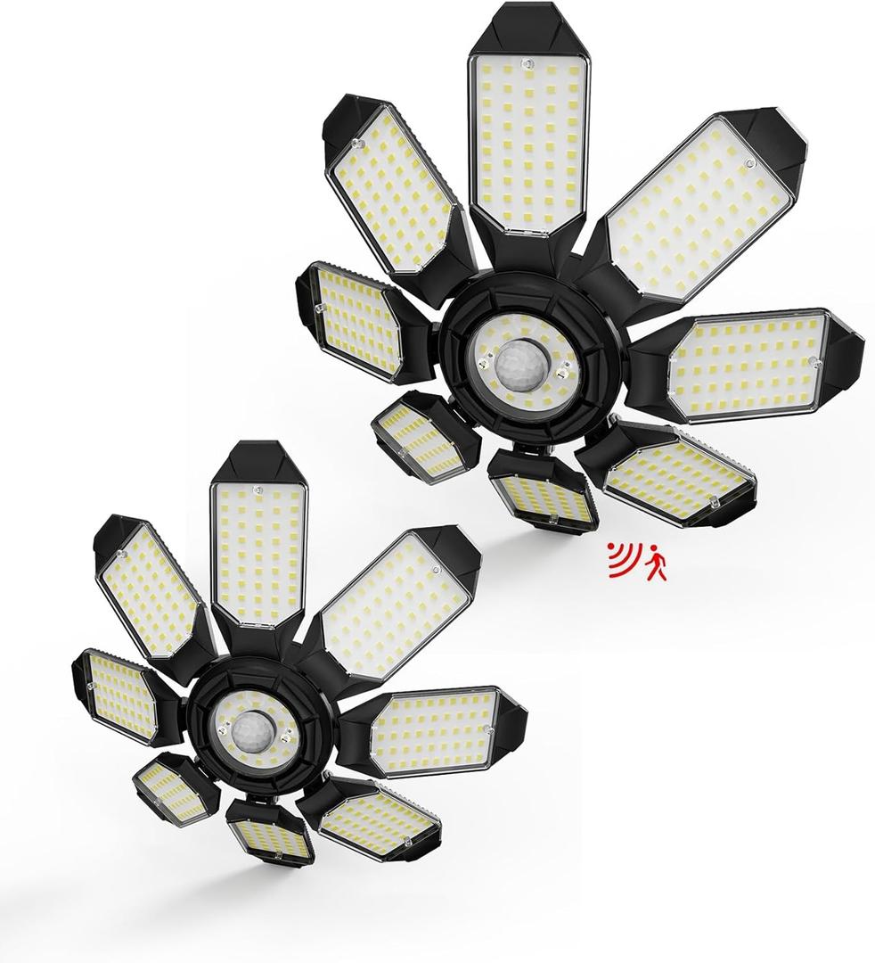 Motion Sensor Garage Light, 250W Motion Sensor Light Indoor,Deformable Garage Lights Ceiling LED,25000LM Super Bright Motion Activated LED Shop Light for Stairway,Basement 2Pack