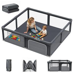 Foldable Playpen for Babies and Toddlers, 71"x79" Portable Play Yard with Mat, Kids Collapsible Play Pen with Sturdy Metal Frame & Mesh Walls, Indoor & Outdoor Baby Fence Play Area