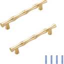 3-3/4"(96mm) Bamboo Shape Cabinet Pulls Gold Dresser Pulls Kitchen Pulls Zinc Alloy Pulls Drawer Pulls Cupboard Wardrobe Furniture Pulls Hardware Drawer Handles, 2 Pack