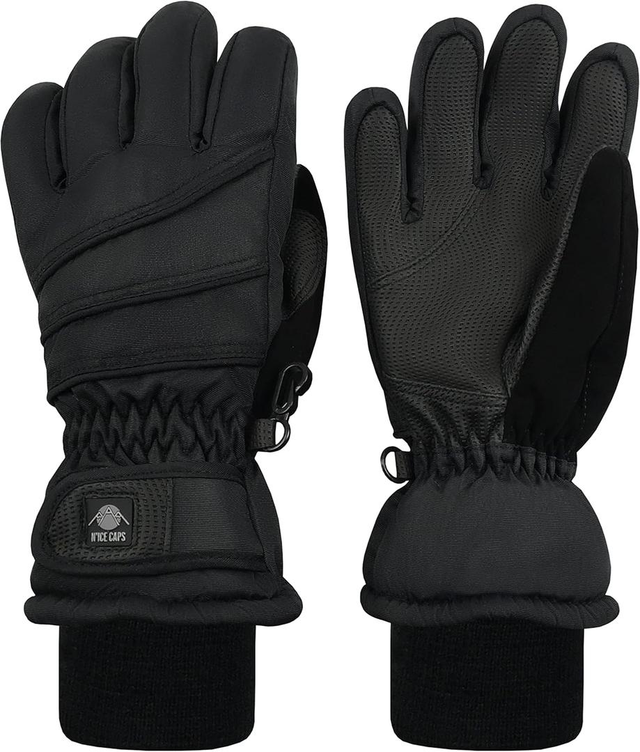 N'Ice Caps Kids Waterproof Winter Thinsulate Warm Gloves (7-8 Years, Black)
