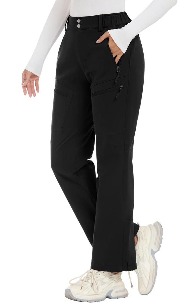 Women's-Snow-Ski-Pants-Fleece-Lined-Waterproof-Insulated Flare Warm for Snowboard Winter Hiking Travel 5 Pockets, M