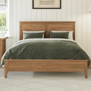 Merax Modern Solid Wood King Size Platform Bed with Headboard,No Box Spring Needed,Easy Assembly,Natural