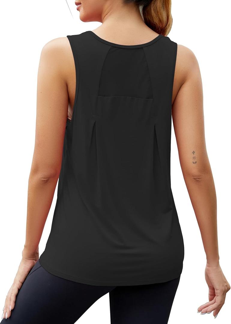 Mippo Workout Tops for Women Mesh Athletic Shirts Sleeveless Yoga Tank | Long Tank Tops, Lightweight, Loose Fit, Soft and Breathable, Running Tank, Gym and Casual, Easy to Care (Black, M)