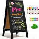 4 THOUGHT Heavy Duty A-Frame Magnetic Chalkboard 40"x20", 0.8" Thickened Solid Pine Wood Sandwich Board, Sturdy Windproof Standing Sign for Outdoor Restaurants, Cafes (Black)