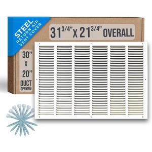 Fits 30x20 Duct Opening | Steel Return Air Grille by Handua | Vent Cover Grill for Sidewall and Ceiling | White | HVAC Cold Air Intake Grille | Outer Dimensions: 31.75"W X 21.75"