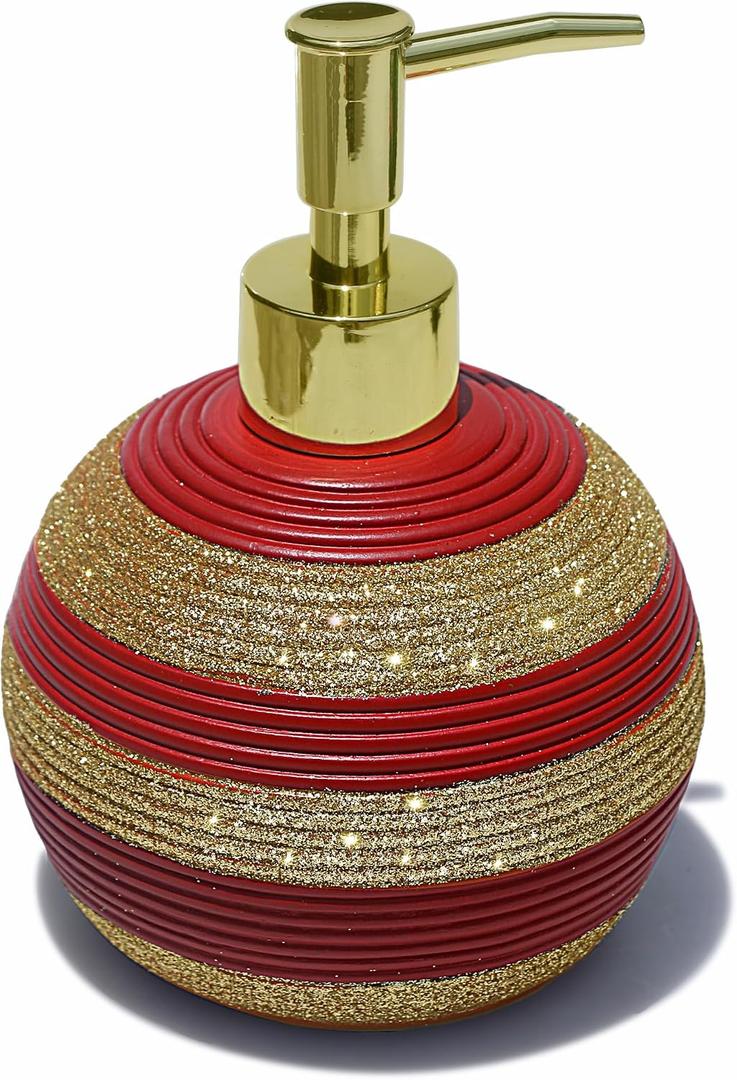 LUANT Bathroom Resin Lotion Soap Dispenser Pump- Perfect for Kitchen Countertops, Decorated for Chrismas, Red and Gold