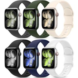 6 Pack Sport Bands Compatible with Apple Watch Band, Silicone Waterproof Strap for iWatch Apple Watch Series 11 10 9 Ultra 8 7 6 5 4 3 2 1 SE Women Men , Size: 44mm/45mm/46mm/49mm/42mm(Series 3 2 1)