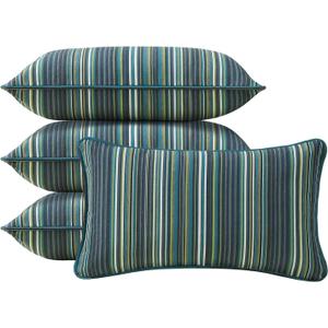 Sunbrella Decorative Outdoor Water Repellent Throw Pillows with Inserts, Set of 4, 20" x12" Pillows for Patio, Backyard, Bed, Couch, and Patio Furniture, Beach Stripe Lagoon