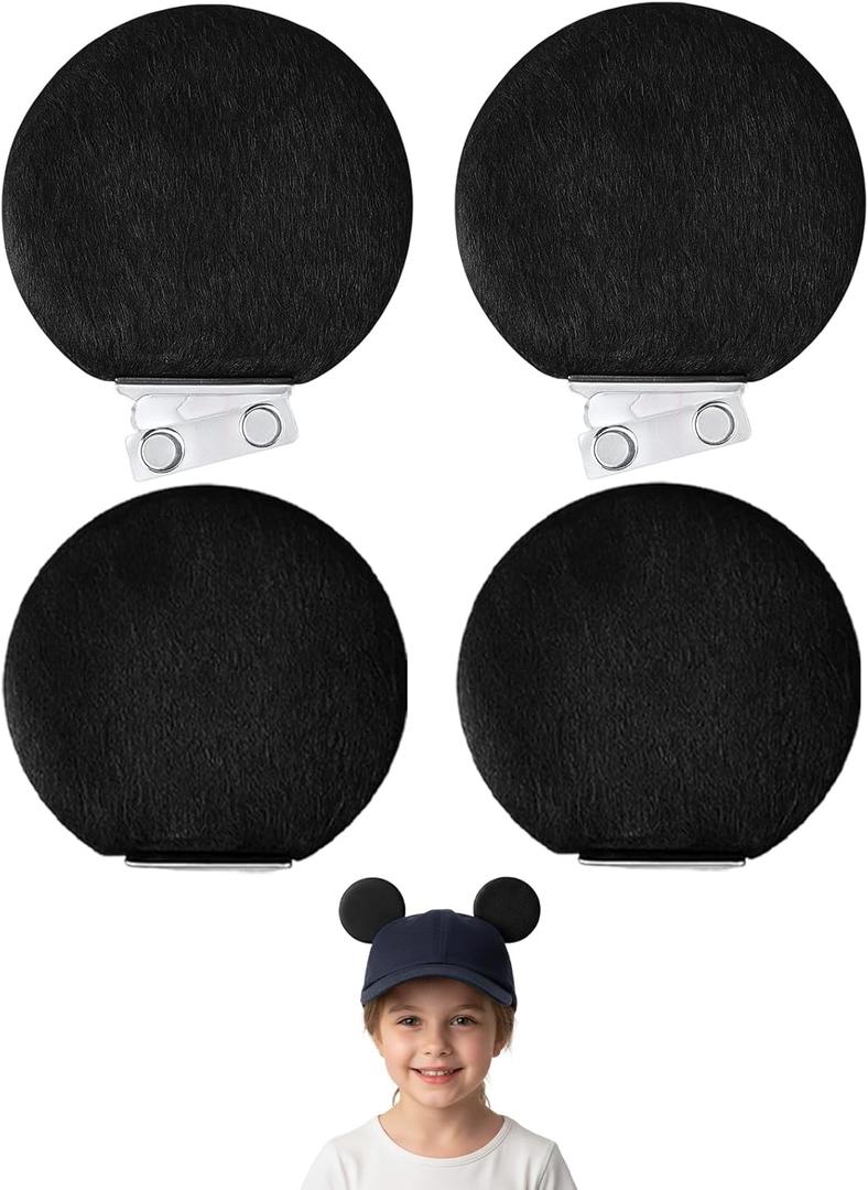 2 Pairs of Magnetic Mouse Ears for Baseball Caps, Trucker Hats, Hoodies, Detachable Ear Clips, Hat Accessories Decor Gift for Families in Theme Parks, Parties & Halloween, Christmas