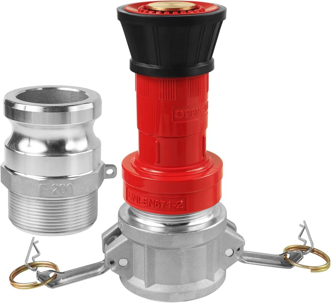 NOVINO Fire Hose Nozzle,2 inch NPSH Heavy-Duty Industrial Fire Hose Constant Flow Fog Nozzle with 2pcs 2" Aluminum Camlock Fitting Coupling Equipment