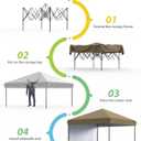 GarveeLife 10x10 Pop Up Canopy with One Sidewalls Easy Up Camping Tent with One Button Push Setup 1 Roller Bag 3 Adjustable Height 4 Weight Bags (Khaki)
