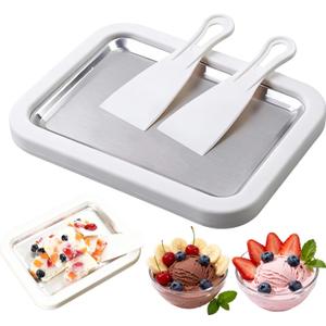 Rolled Ice Cream Maker Kit - 2026 New Stainless Steel Instant Freeze Plate with 2 Scrapers & Tray, Easy DIY Homemade Ice Cream Rolls, At-Home Family Fun Dessert (White B)