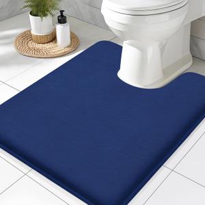 Smiry Memory Foam Toilet Rugs U-Shaped 24x20, Extra Soft Absorbent Non-Slip Contour Bathroom Rugs, Machine Washable Bath Mats for Toilet, Navy Blue