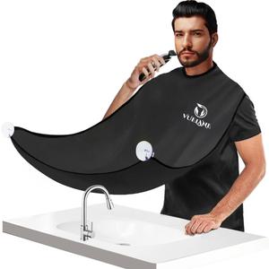 Beard Bib Beard Apron, Beard Bib Hair Catcher for Men Shaving, Non-Stick Beard Bib Apron for Men with Strong Suction Cups, Gifts for Men Husband, Grooming Kit for Men - Black