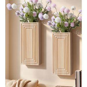 Wooden Wall Planter Vase,2 Pack Natural Wood Hanging Planter for Indoor Fake Plants Modern Boho Farmhouse Wall Art Decor for Home Kitchen Modern Farmhouse Bathroom Living Room Dining Room