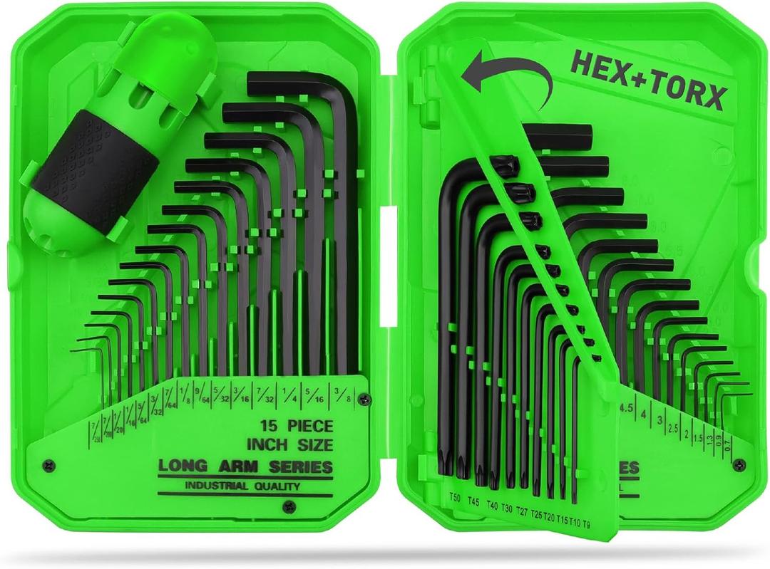 41-Piece Hex Key Allen Wrench Set, Allen Key with Ergonomic Torque Handle, SAE(0.028"-3/8"), Metric(0.7mm-10mm), Torx(T9-T50), Heat Treated Cr-V Steel Wrench Set for Bicycles with 3-Layer Storage Case