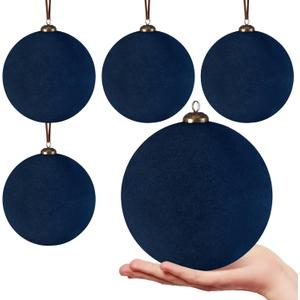 4 Pcs Large Velvet Christmas Balls 6 Inch Christmas Tree Decorations Xmas Ornaments Balls for Family Holiday Wedding Party Xmas Tree Hanging Decoration (Navy Blue)
