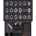 ROTHWELL 18-Slot Watch Case with Drawer Luxury Watch Box for Men, Real Glass Top, Lockable, Display Case for Collections (Carbon)