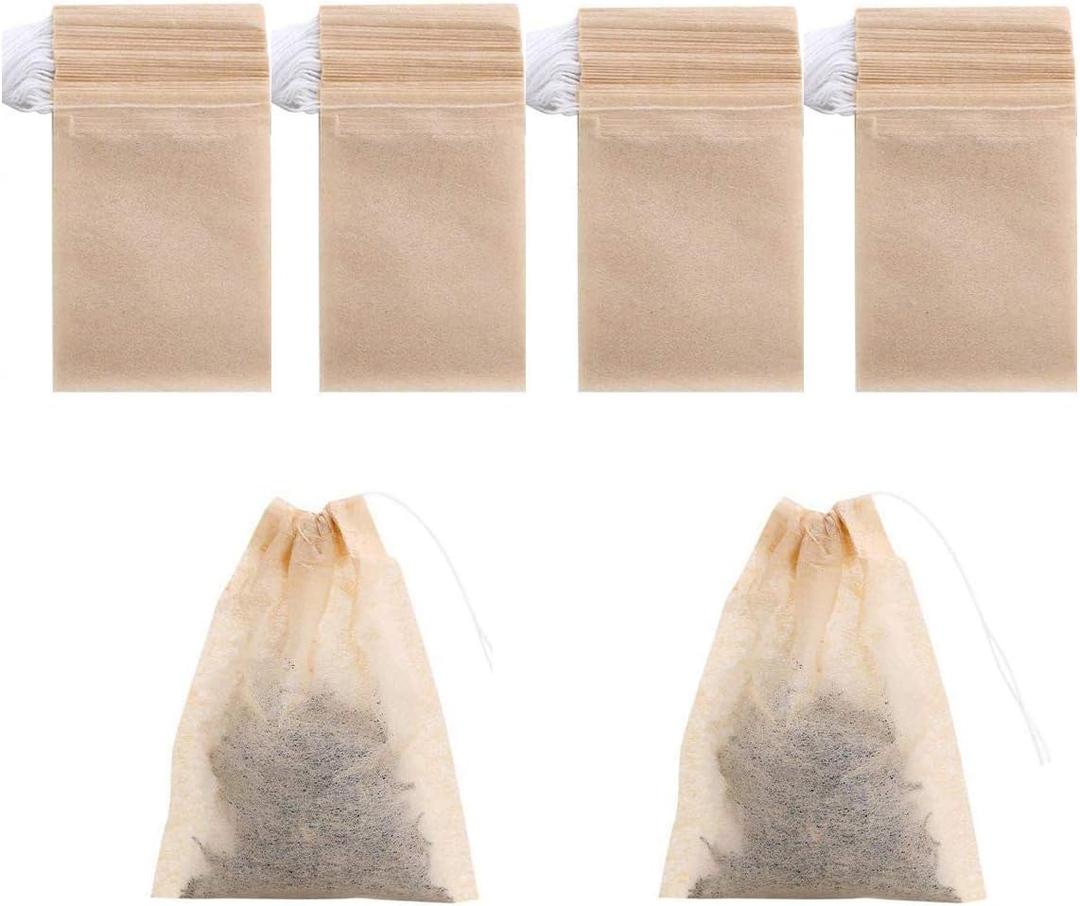 400 Pack Disposable Drawstring Tea Filter Bags Safe & Natural Unbleached Paper Tea Infuser Drawstring Empty Bag for Loose Leaf Tea (7 x 9, Natual Color)
