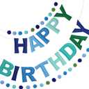 2 PCS Pre-Strung 3D Felt Happy Birthday Banner - Reusable Blue and Green Happy birthday Decorations Sign,Handmade Wool Felt Ball Garland, Pom Pom Garland, Party Decor, Photo Prop