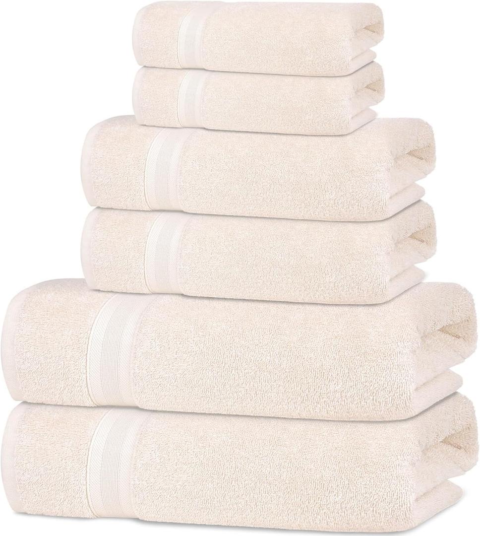 Quick-Dry, Soft & High Absorbent Bath Towels Cotton Turkish Bath Towel Set of 6 | Daily Use 100% Cotton Towels for Bathroom, Gym & More | Bathroom Towels Set (6 Pcs, Ivory Lace)