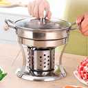 Shabu Shabu Mini Hot Pot Stainless Steel With Glass Lid Chafing Dish Single Serving Mini Casserole Pot Cooking Gel Fuel Cookware (Pack of 2) 9"D x 6.9"W x 9"H