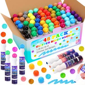 Crtiin 48 Pack Glitter Bingo Daubers 1. 28 Oz/ 38 ml Shimmer Dot Markers Bingo Supplies in 12 Glitter Colors Paint Dotters for Back to School Supplies Crafts Drawing Coloring Dot Paint Craft Kit
