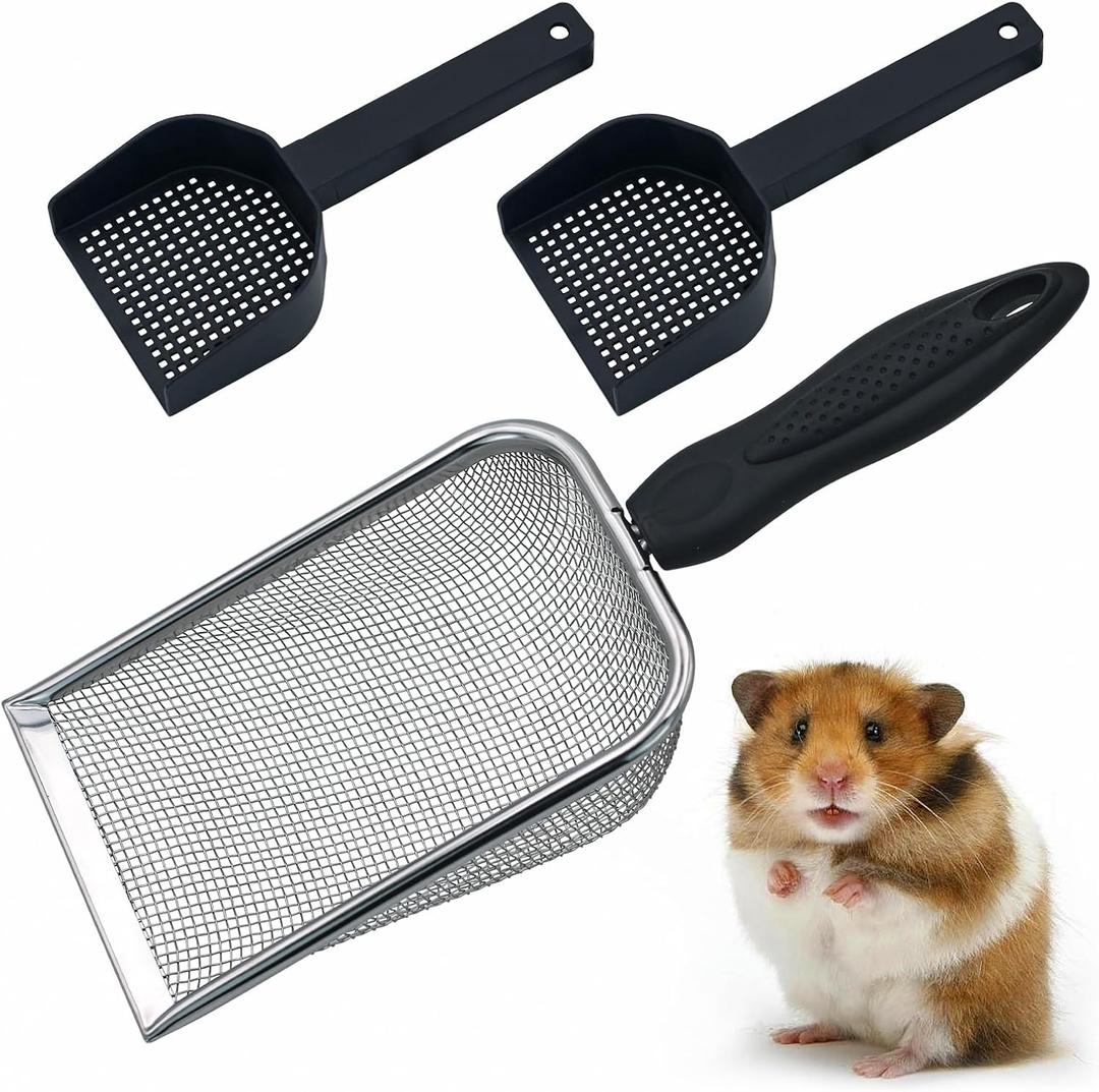 Hamster Metal Litter Scoop for Sandbath Box 3PCS Litter Box Mesh Scooper Accessories for Guinea Pig, Gerbil, Rebbits, Small Animals