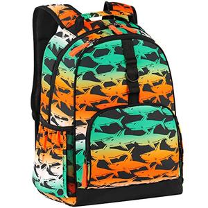 Choco Mocha Shark Backpack for Boys, Elementary School Backpack for Boys Ages 6-8 Kids Kindergarten Backpack Bookbag 17 Inch with Chest Strap