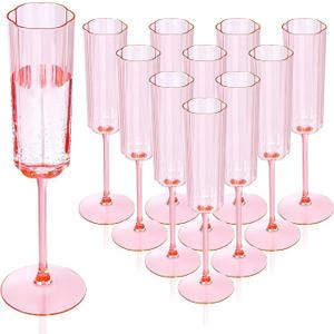 YOUBET 36 Pack Pink Champagne Flutes Plastic  6 Oz Flower Wavy Champagne Plastic Glasses  Heavy Duty Vintage Disposable Flutes for Wedding Party Birthday Mothers Day