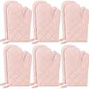 6 Pairs Heat Resistant Oven Mitts Kitchen Oven Gloves 11 Inch Long Quilted Cotton Polyester Kitchen Gloves for Cooking, Baking, Grilling BBQ (Milkshake)