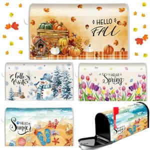 4 Pcs Mailbox Covers Magnetic Standard Size 18 x 21 Inch Hello Spring Summer Autumn Winter Magnetic Mailbox Covers Wraps for Holiday Christmas Garden Yard Home(Romantic Style) (Beach)