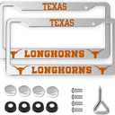 2 Packs for Texas Longhorns License Plate Frames,2 Holes Silver License Plate Holder,Universal Aluminum Tag Frame for License Plate for Front and Rear Car Tags