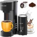 Single Serve Coffee Maker for K Cup & Ground Coffee with Milk Frother, 6 to 14 Oz Brew Sizes, Auto-Off Coffee Machine with Water Reservoir