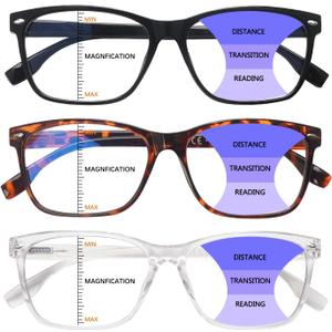CLASAGA Progressive Multifocus Reading Glasses for Women, Blue Light Blocking Ladies Computer Readers with Spring Hinge. (3 Mix-1)