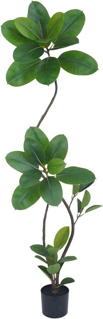 Artificial Rubber Tree 6FT, Tall Faux Rubber Plant with Realistic Trunk, Indoor Floor Artificial Tree for Living Room, Home, Office (Green)