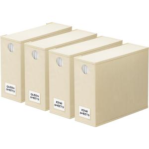 SpaceAid 4 Pack Bed Sheet Organizers and Storage, Foldable Sheet Organizer for Linen Closet, Sheets Set Folder Keeper with Window XL (Queen & King Size) Organizing Bedding Container, Beige