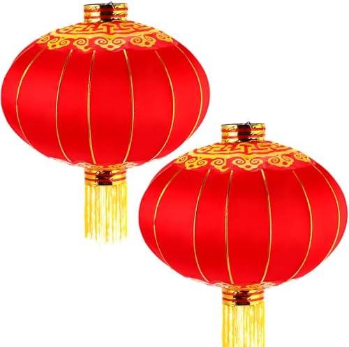 Baquler 2 Pcs Chinese New Year Lanterns 2025 Large Silk Chinese Lantern Traditional Hanging Lamp Mid Autumn Festival Decoration for Traditional Festival Celebration
